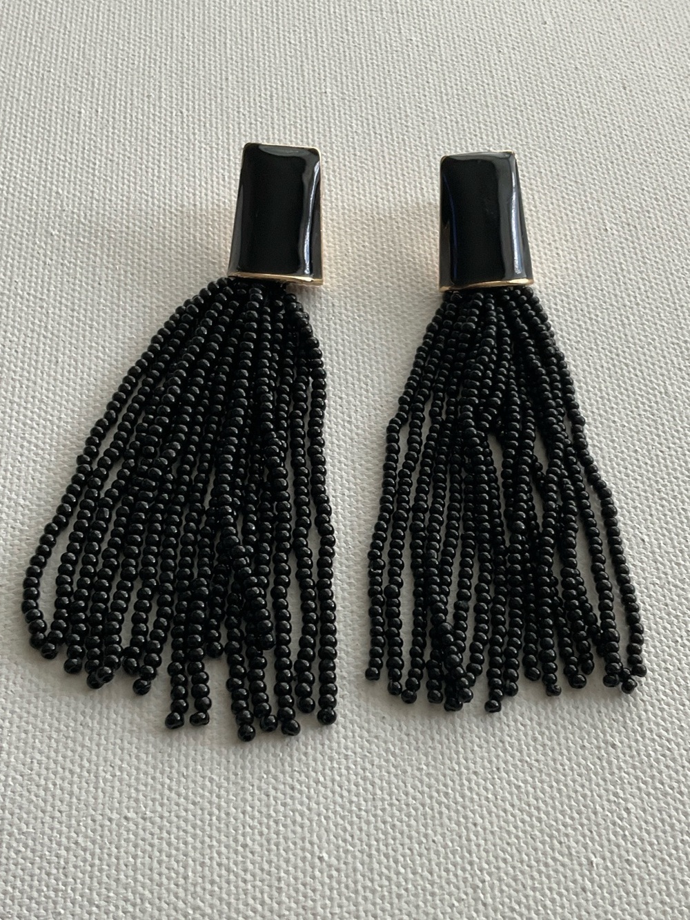 Black Beaded Tassel Earrings